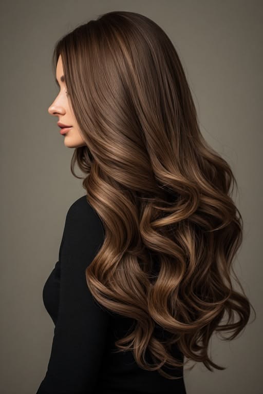 Supplied wavy brown hairstyle