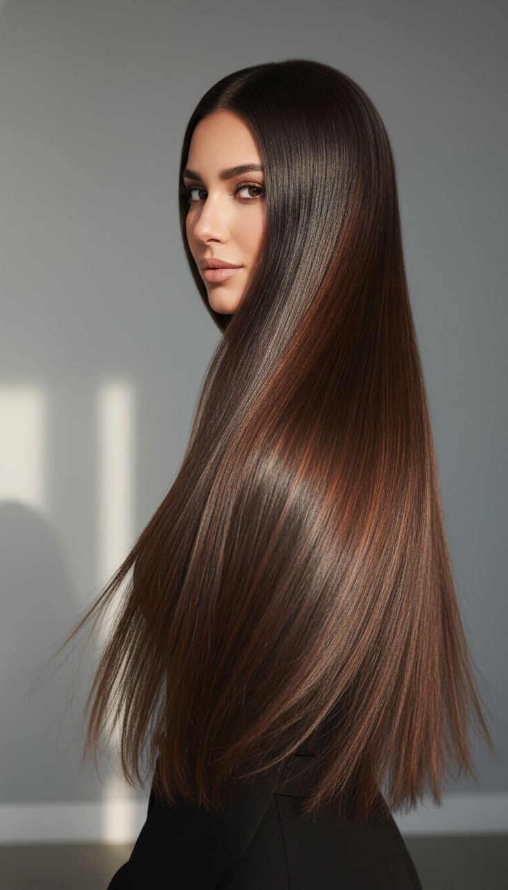Supplied straight brunette hairstyle