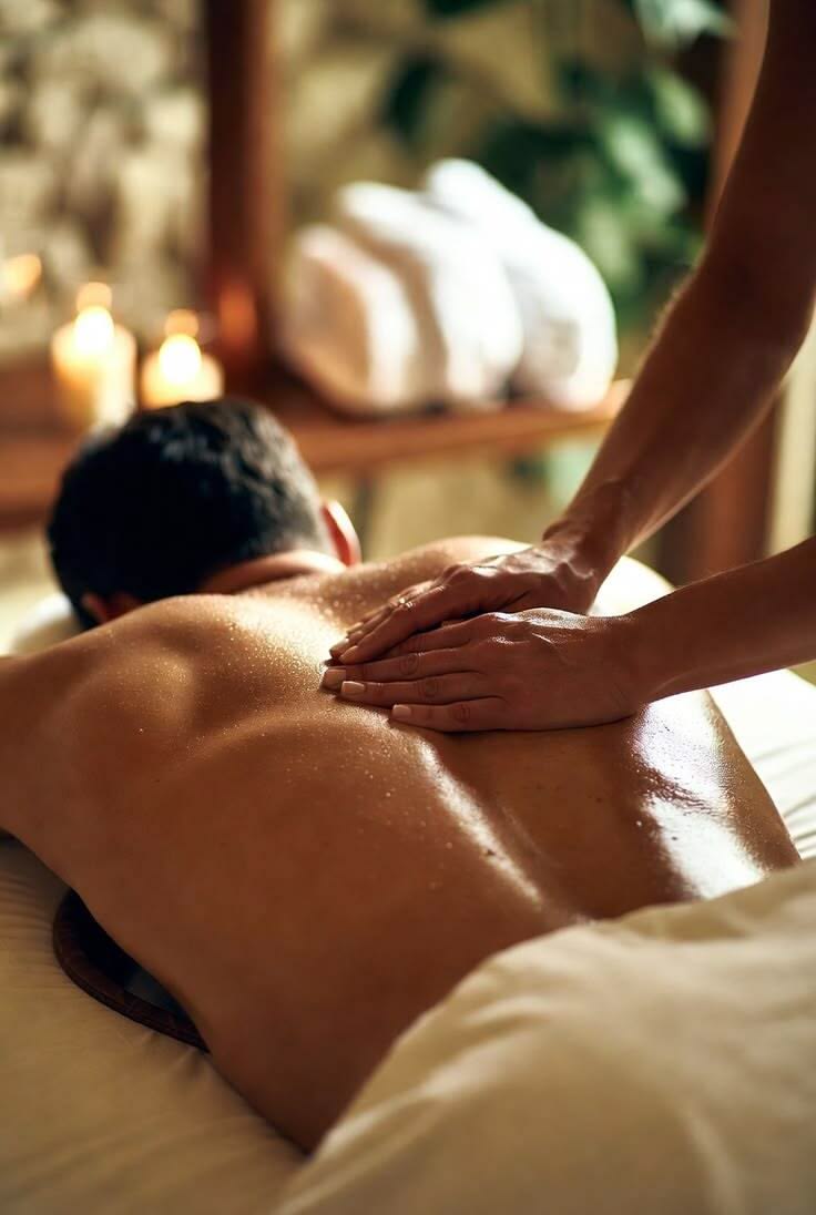 Supplied massage photo showing hands working on the back